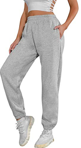 heekpek Pantalon Jogging Femme en Coton Sport Yoga et Fitness en Hiver Élastique Taille Haute Pants avec Poche Pantalon de Training - Couleur : Gris Clair - Taille : L -