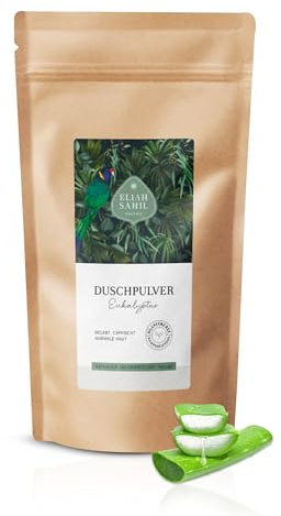 ELIAH SAHIL Bio Duschpulver Eukalyptus Refill 250g | Normale Haut, erfischend | 100% Naturbelassen ohne Verseifung und völlig frei von reizenden Tensiden oder Konservierungsstoffe