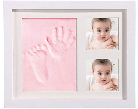 MisFox Baby Holz Bilderrahmen, Baby Handabdruck und Fußabdruck Fotorahmen Set mit Lehm, Tolles Geschenk für Neugeborene