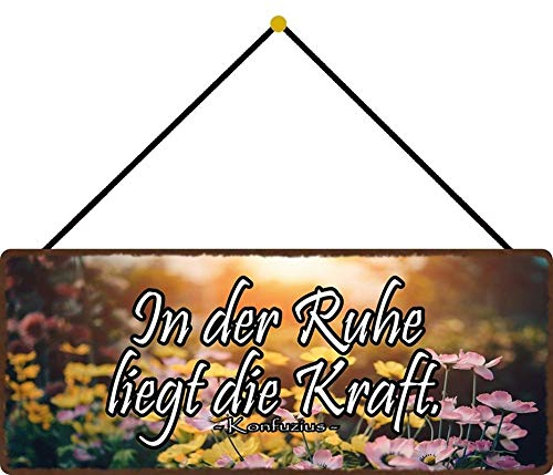Blechschild 27x10cm gewölbt mit Kordel In der Ruhe liegt die Kraft Sprüche Deko Schild