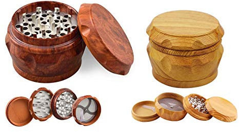 CDIYTOOL Herb Grinder, 2 Piece Wooden Herb Spice Grinder Crusher Mini-scraper with Magnetic Lid Pollen Catcher for Dried Spices, Herbs for Home Kitchen