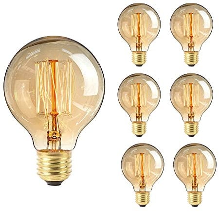 YOUDIAN Vintage Edison Light Bulb, Dimmable Vintage Light Bulbs 40W E27 Screw Decorative Spiral Filament Bulbs Soft G80 220V Warm White Lights (6 Pack)