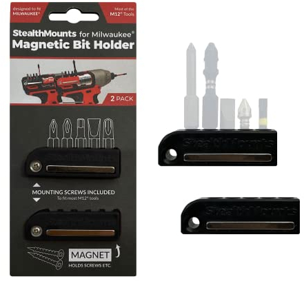 StealthMounts Red Milwaukee M12 Magnetic Bit Holder | Drill Bit Organiser | Perfect Holder for Milwaukee Drills and Impacts (2 Pack)