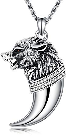 SLIACETE Wolfszahn Halskette Wolfskopf Anhänger Rock Coole Männer Wolf Halskette Geschenk für Männer Vater Freunde