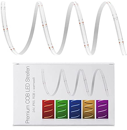 LED Universum COB LED Streifen RGB-WW Band Strip Lichtband Premium Filament 24V LED Streifen IP65 RGB-W bunt (2 Meter)