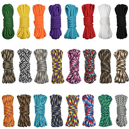 24 Colors Paracord Cord Multifunction Paracord Ropes 550lb Survival Paracord Random Combo Crafting Kit, for Making Lanyard, Bracelet, Dog Collar, Idea for Gift, 10 Feet