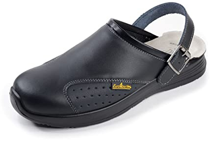 EUROROUTIER Work Slipper, Ciabatta in Pelle con Cinturino Girevole e Fibbia in Metallo OB A-E-FO-SRC