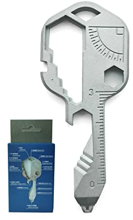 24-in-1 Multitool Keychain - Stainless Steel Key with Drill Drive, Screwdriver, File, Bottle Opener, Wrench, Ruler
