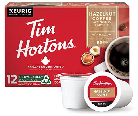 Tim Hortons Hazelnut Flavored, Medium Roast Coffee, Single-Serve K-Cup Pods Compatible with Keurig Brewers, 12ct K-Cups, Red