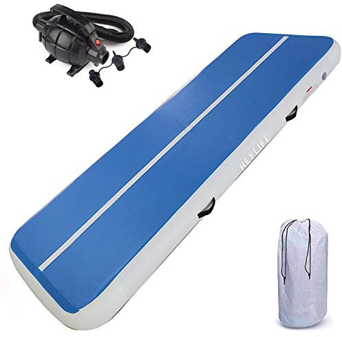 Gymnastikmatte Tumbling Matten 2M Dicke 4 in Zoll Air Tumble Track Gymnastik Übung Aufblasbare Trainingsmatten Übungsmatten für Gymnastik Geschenk mit Luft Elektrische Pumpe Blue 2M