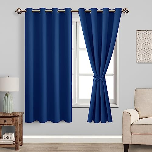 JIUZHEN Vorhänge Blickdicht mit Ösen Verdunklungs Gardinen Schlafzimmer Blickdichte Vorhänge Ösenschal Vorhang gegen Kältes und Hitze Curtains Blackout ThermoVorhang 2er Set137x117cm(HxB) Königsblau