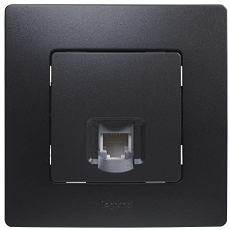 LEGRAND Prise téléphonique RJ11, gamme Niloé Monobloc, mécanisme complet avec cadre, noir, 396493
