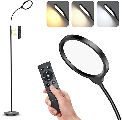 Öuesen LED Stehlampe,Dimmbar Standleuchte12W,Schwarz 3000-6500K Farbtemperatur Stehlampe Wohnzimmer mit Fernsteuerung und Timer,Leselampe für Wohnzimmer,Schlafzimmer,Büro und Schlafsaal