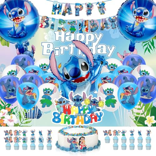 Blau Folienballon,Aluminiumfolie Luftballons Geburtstag Dekoration,Party Deko mit Banner, Cake Topper,Foil Balloons für Kinder Geeignet liefert