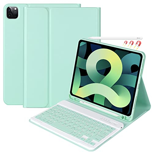CC Store Hülle mit Tastatur für iPad Air 11 Zoll M3 2025/M2 2024,iPad Air 5/4 10.9 Zoll, ipad Pro 11 4/3/2/1Gen, Magnetisch Abnehmbare Tastatur mit Stifthalter, QWERTZ Layout, Blassgrün