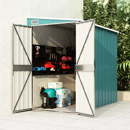 Keketa Wand Geräteschuppen Gerätehaus Gartenhaus Metall Gartenschuppen Garten Schuppen Gartenschuppen mit Schrägdach Geräteschrank für Garten Grün 118x194x178 cm Verzinkter Stahl