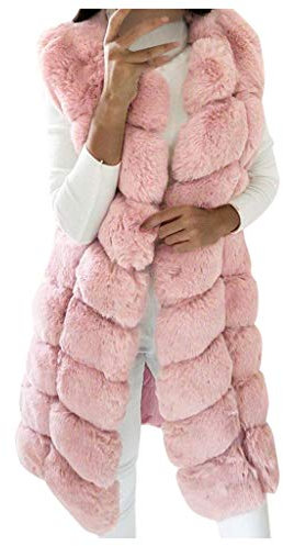 Nidddiv Gilet d'extérieur chaud sans manches pour femme - Veste en fausse fourrure pour femme - Manteau long pour femme - Couleur unie - Cardigan thermique en peluche, rose, S