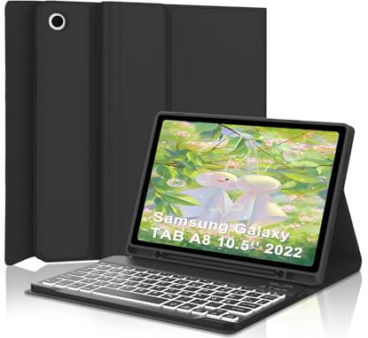 IVEOPPE Coque Clavier Samsung Galaxy Tab A8 10.5, Français Clavier magnétique Bluetooth Rétroéclairé pour Galaxy Tab A8 X200/X205/X207, Noir