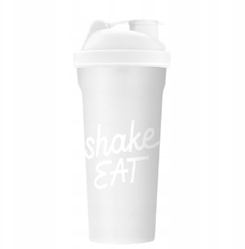 INSPORT Nutrition - Agitatore bianco/trasparente (Shake Eat) - 600 ml - Da viaggio - Shaker proteine/fitness - Lavabile in lavastoviglie - Forma sagomata - Manico - Bocchino - Senza BPA