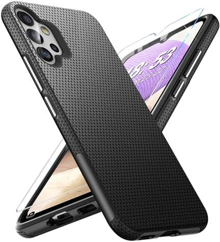 Handyhülle für Samsung Galaxy A32 Hülle mit Schutzfolie, Stoßfest Bumper Kratzfestigkeit rutschfest Schutzhülle Galaxy A32 5G Schwer Silikon Armor für Samsung A32 5G Case Cover Tasche (Schwarz)