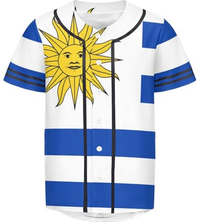 ILmira Uruguay-Flagge, Herren-Baseball-T-Shirt, Button-Down-Trikot, Hipster, Hip-Hop-T-Shirt, mehrfarbig, M