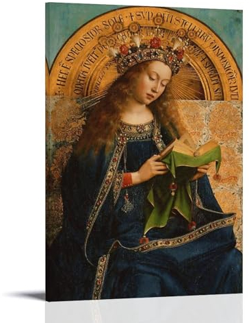NgAnoh Jan Van Eyck Leinwanddruck, Motiv Jungfrau Maria, dekoratives Gemälde, Leinwandbild, Wandkunst, Wohnzimmer, Schlafzimmer, 30 x 45 cm