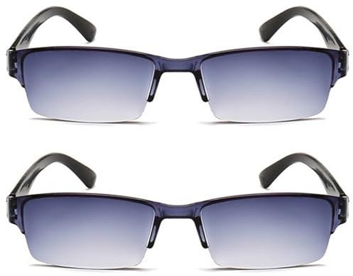 Lanomi Rechteck UV Schutz Lesebrille Halbrahmen Damen Herren Leichte Lesehilfe Kunststoff Sehhilfe Braun Schwarz Getönte Sonnen Leser 2 Stücke Schwarz 3.0