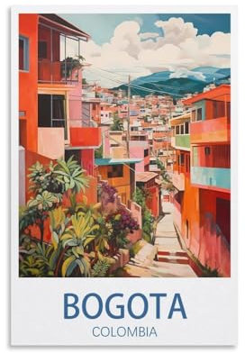 PuPLuM Bogota Vintage-Reiseposter, Kolumbien, Querformat, 50 x 75 cm, Leinwand, Wandkunst, Poster für Wohnzimmer, Dekoration, Gemälde für Heimdekoration