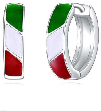 POPLYKE 925 Sterling Silber Bunte Creolen für Damen Männer - Italienische Flagge Ohrringe in Grün Weiß Rot