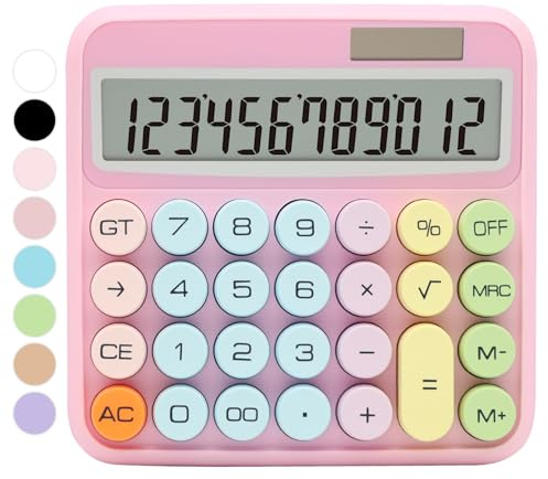 QpenguinBabies Taschenrechner, 12-stellig, mit großem LCD-Display und großen Tasten, rosa Bürozubehör für Damen, niedlicher Taschenrechner für Büro, Schule, Zuhause, Geschäft