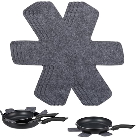 Relaxdays Juego Protector de Sartén, Set de 6 Protegesartenes, 38 x 30 cm, Protección de Fieltro Ollas, Apilar Cacerolas, Gris