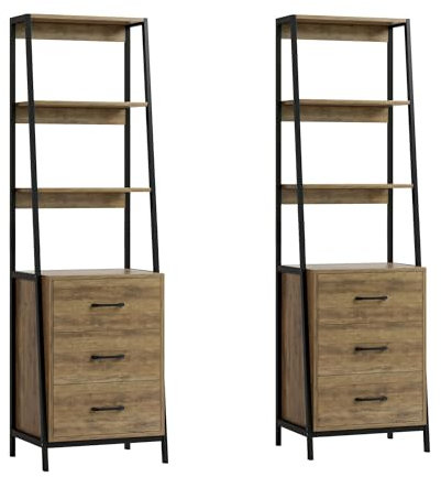 HOCSOK Ladder Shelf, Bookshelf with 3 Drawers & Metal Frame, 4 Tier Storage Rack Industrial, Wooden Bookcase for Living Room, Bedroom, Office(2PCS)
