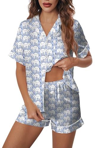 Zweiteiler Damen Pyjama Kurz Sommer Pyjama Set Damen Kimono Damen Sexy Schlafanzug Damen Kurz Baumwolle Nachtwäsche Damen Set Sexy Schlafanzug Frauen Pyjama Mädchen Schlafanzug Damen Lang