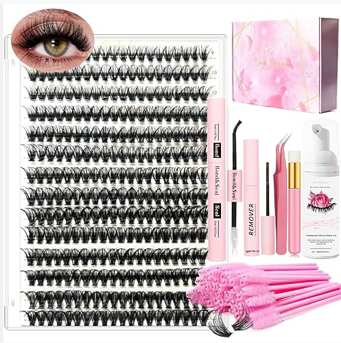 DIY Kit Extension Cils Spécial Pour Débutants 280 Mèches de Cils Bouclés 40D Longueur Colle Adhésive Et D'étanchéité Lash Remover Pinces à épiler Cils Mousse Shampoing Outil Applicateur de Cils