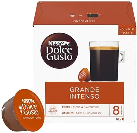 Délice Intense en Capsules Nescafé Grande pour Dolce Gusto - 16 doses - 132g Savourez l'intensité irrésistible de ce café puissant! Fraîchement torréfi - Le Lot De 3