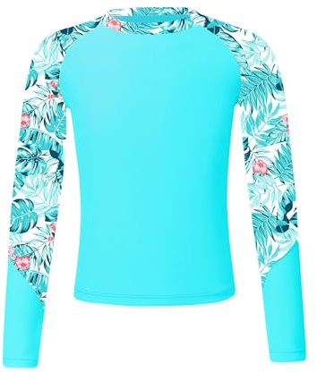 Fldy Mädchen Jungen UV Shirt Langarm UPF 50+ Badeshirt Schwimmshirt Schnelltrocknend Kinder Sonnenschutz T-Shirt Schwimmbekleidung Blaugrün 146-152