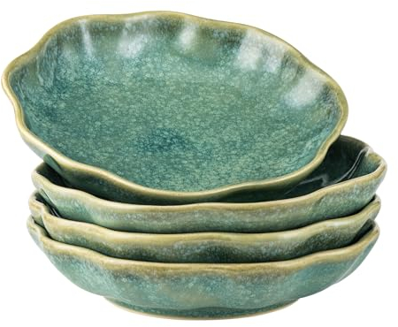 HENXFEN LEAD Juego de 4 platos de postre, 21 cm, platos de ensalada, platos de desayuno, de cerámica, para carne, ensalada, postre, verde brillante