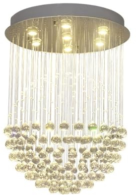 Modernes Kristall Kronleuchter Moderner K9 Kristall-Kronleuchter Raindrop Ball Form Pendelleuchte Zeitgenössische bündig montierte Hängelampe for Schlafzimmer, Esszimmer, Wohnzimmer, Küche und Foyer (