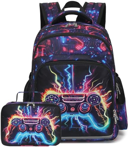 CAMTOP Backpack for Boys Girls Preschool Backpacks with Lunch Box for Kindergarten Game Controller