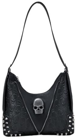 SHOOYIO Unterarmtasche Vintage Totenkopf Umhängetasche für Mädchen Frauen Punk Achsel Tasche Große Kapazität Freizeit Handtasche