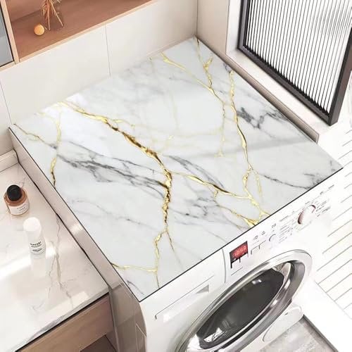 Odot Tapis de Protection pour Dessus de Machine à Laver, Motif de Marbre Blanc Antidérapant Housse de Machine à Laver pour Machine à Laver ou Sèche-Linge Buanderie Réfrigérateur Cuisine (e,60x60cm)