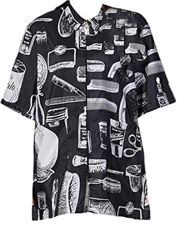 Beatifufu Friseuruniform für Damen und Herren Kurzärmliger Friseurkittel aus Faser Schwarz mit Reißverschluss und Taschen für Salon