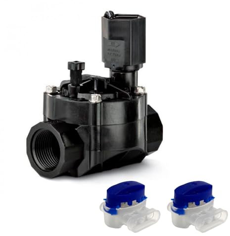 RIEGOPRO Electroválvula de riego 100-HV 1 Rosca Hembra 24v para programadores eléctricos + 2 Conectores estanco para aislar las conexiones