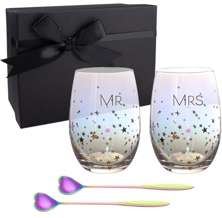 hocadon Ensemble de Verres à Vin Sans Pied Verres pour Couple Mr et Mrs Tasses de Mariage pour Les Mariés Cadeau Mariage Personnalisé Tasse Couple pour Cadeau Mariage Personnalisé