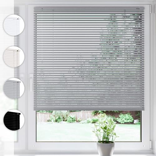 Sonello Aluminium Jalousie 120cm x 130cm Silber Alu Jalousie Klemmfix ohne Bohren Sichtschutz Blendschutz Lichtschutz Sonnenschutz für Fenster und Türen