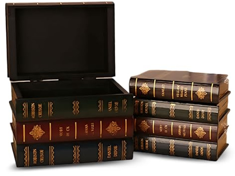 Oriental riverkit False Book Box 2pcs, Vintage Storage Props Book Decorative Ornaments, Wooden Jewelry Keepsake Boxes for Home Office Shelf Decoration(Large + Small)
