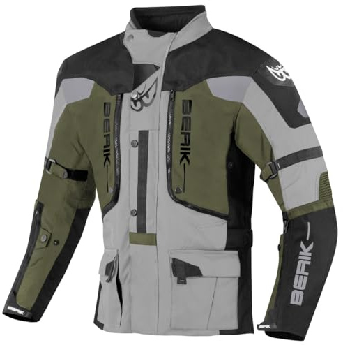 Berik Dakota wasserdichte 3in1 Motorrad Textiljacke, schwarz/grau/grün, 52 | Wasserdicht