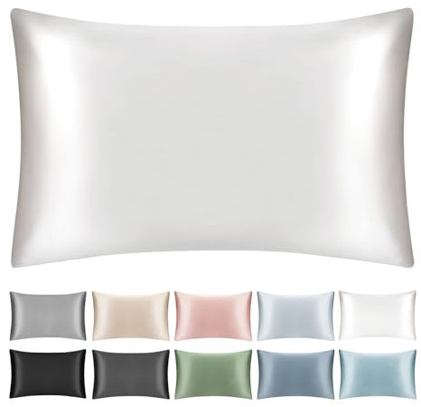 SILKTALE 19 Momme 100% Maulbeerseide Kissenbezug für Haar und Haut mit Reißverschluss, 1Stk Elfenbeinweiß 40x80 cm