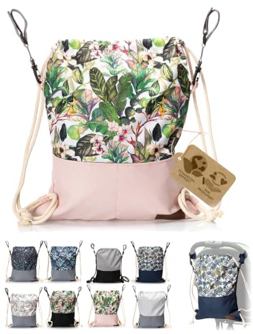 Wickeltasche Kinderwagen mit Rucksackfunktion, Modell 7 | leichter Beutel, wasserdicht & robust, mit Reißverschluss, Tunnelzug & Baumwollkordeln, für Alltag