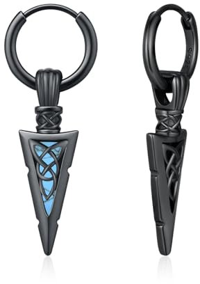 MEDWISE Pfeilspitze Schwarz Creolen Ohrringe 925 Sterling Silber Keltische Ohrringe Herren Pfeil Anhänger Hängend Türkis Schmuck für Damen Herren Teenager Unisex Geburtstag Cool Geschenke